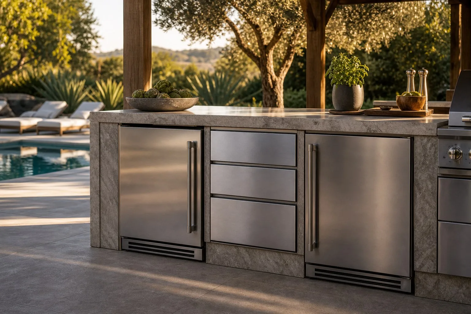 Loggia and pool-house units bake in 90-100F 94507 summer heat.